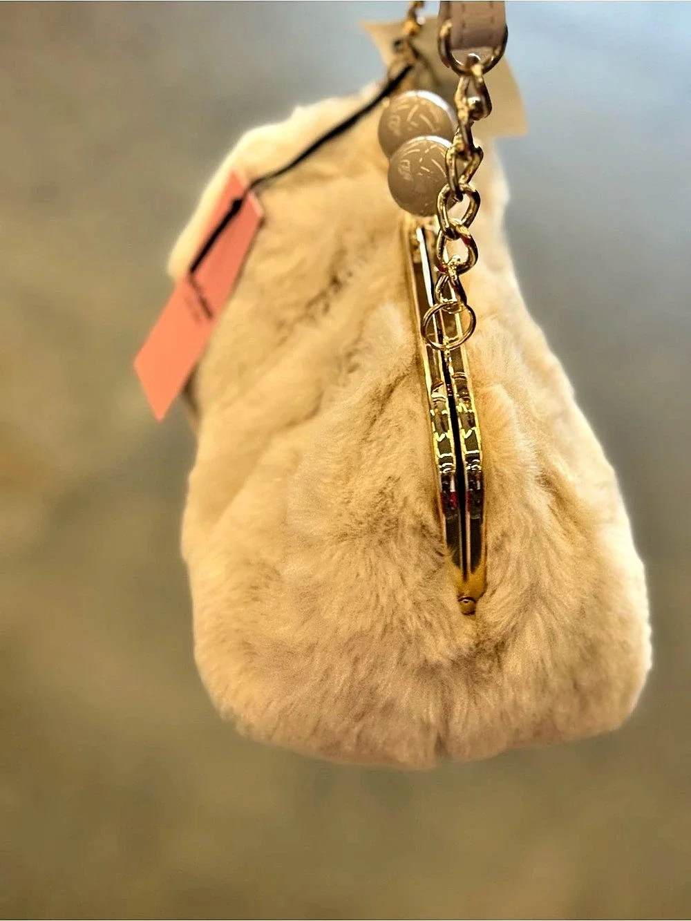 Juicy Couture Faux Fur Kiss-Lock Clutch in Beige NWT
